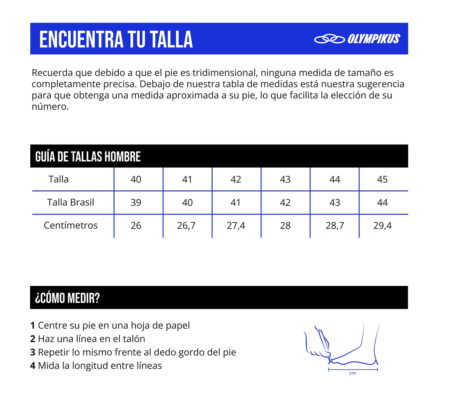 Guia de talla hombre